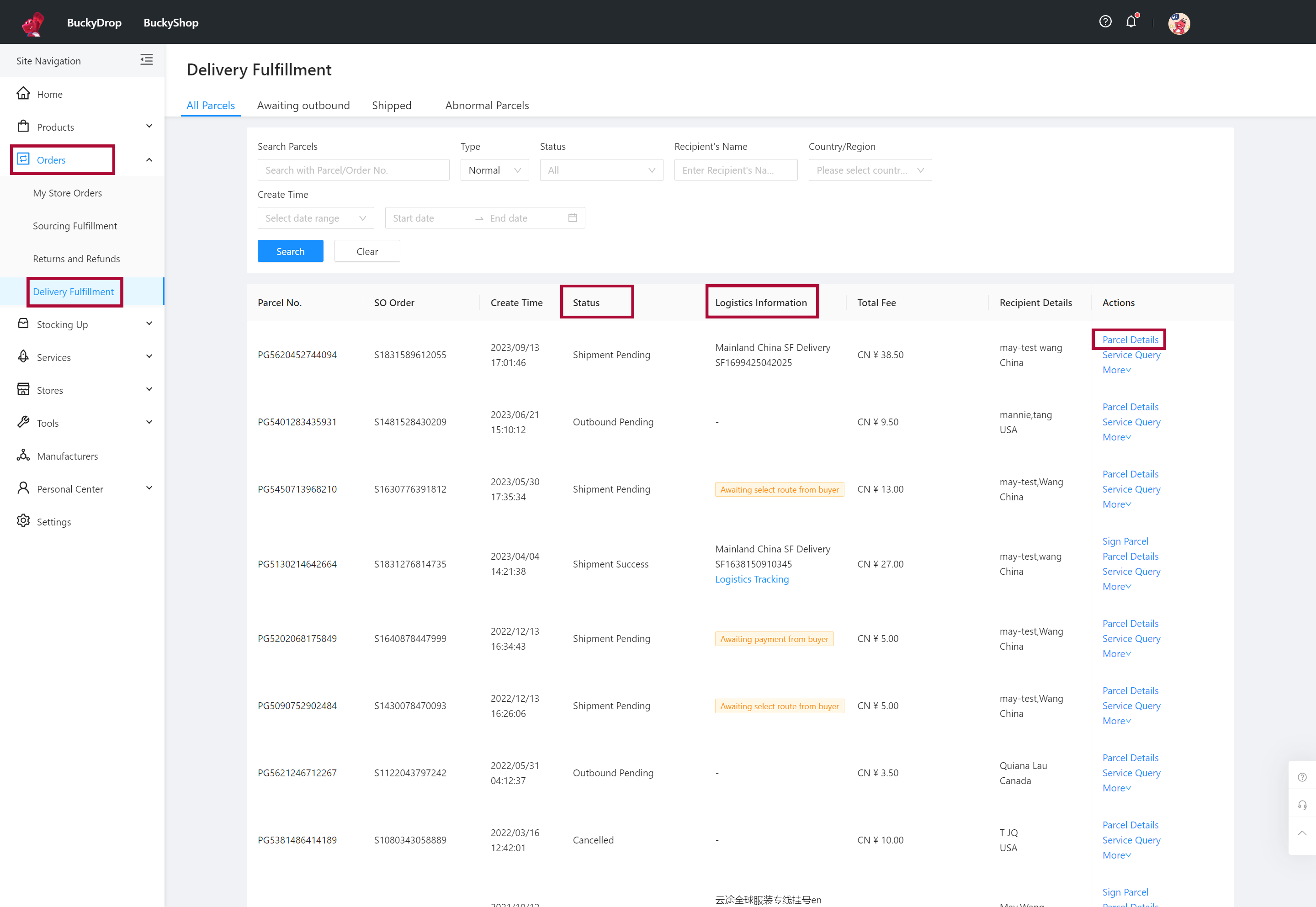 Go to Orders > Shipping Records. Here, you can track the entire shipping process of your packages. You can view the status and logistics information of each package, handle any exceptional packages, and utilize value-added services for packages. To avoid any delays in the shipping process, it is crucial to pre-fund your account and ensure sufficient balance to promptly cover the required expenses. 0